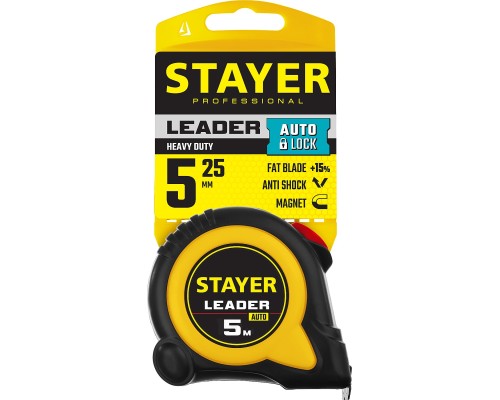 Рулетка с автостопом Leader, 5 мx19 мм STAYER 3402-05-19_z02
