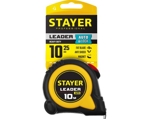 Рулетка с автостопом Leader, 10 мx25 мм STAYER 3402-10-25