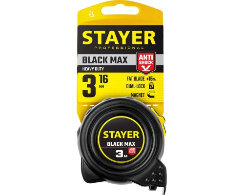 Рулетка с двумя фиксаторами BlackMax, 3 мx16 мм STAYER 3410-03_z02
