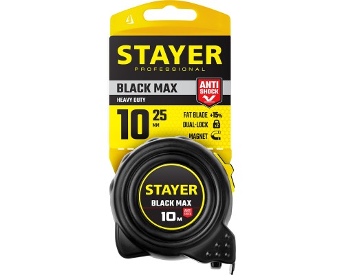 Рулетка с двумя фиксаторами BlackMax, 10 мx25 мм STAYER 3410-10_z02