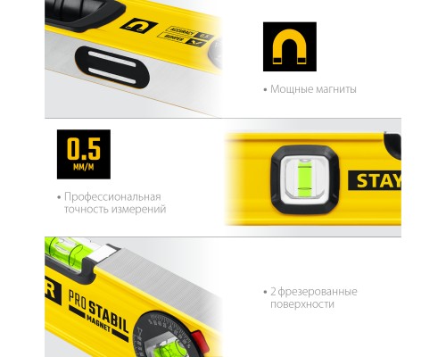 Магнитный уровень с поворотным глазком PRO STABIL, 1500 мм, усиленный профиль STAYER 3480-150