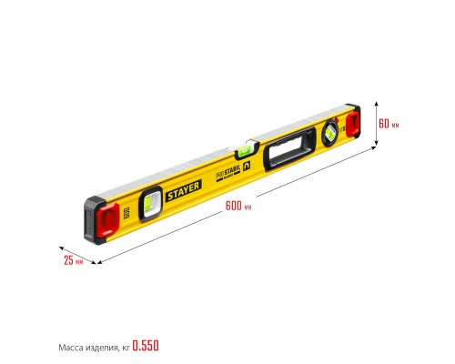 Магнитный уровень с поворотным глазком PRO STABIL, 600 мм, усиленный профиль STAYER 3480-060