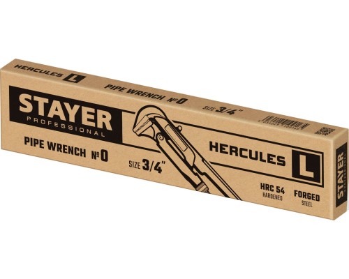 Трубный ключ с прямыми губками Hercules-L, №0, 3/4",280 мм STAYER 27331-0