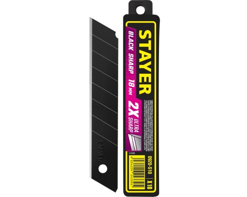 Сегментированные черные особоострые лезвия BLACK SHARP, 18 мм, 10 шт STAYER 0920-S10