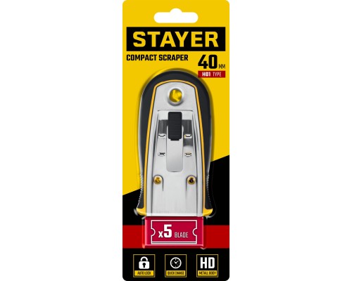Скребок с выдвижным лезвием 40 мм, 5 доп. лезвий STAYER 8537