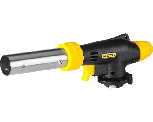 Газовая горелка с пьезоподжигом на баллон с цанговым соединением ProTerm PG 500, 1300°C, увеличенный выход пламени STAYER 55580