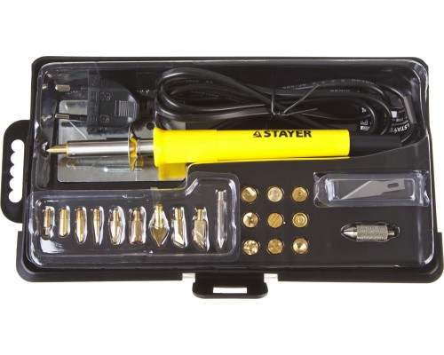 Пайки и резки PROTerm, 30 Вт, 3 в 1, в наборе: 20 насадок, в кейсе, прибор для выжигания STAYER 45227