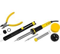 Паяльный набор PROTerm, 60Вт, 2к рукоят, конус, подставка+припой+сменн жало+оловоотсос+сменн насадка+канифоль+кусачки STAYER 55314-60-H8