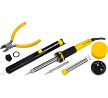 Паяльный набор PROTerm, 60Вт, 2к рукоят, конус, подставка+припой+сменн жало+оловоотсос+сменн насадка+канифоль+кусачки STAYER 55314-60-H8