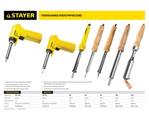 Электропаяльник с деревянной рукояткой MAXTerm, 40 Вт, конус STAYER 55310-40