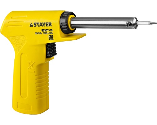 Электропаяльник с пистолетной рукояткой MAXTerm, 30 Вт + 70 Вт, 2 в 1, конус STAYER 55307-70