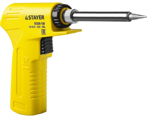 Электропаяльник с пистолетной рукояткой PROTerm, 30 Вт + 130 Вт, 2 в 1, конус, керамический нагреватель STAYER 55308-130