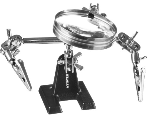 Держатель для пайки третья рука с лупой MAXTerm, увел. линза 2Х STAYER 55339