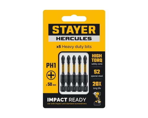 Торсионные биты Hercules PH1, 50 мм, 5 шт STAYER 26231-1-50-5