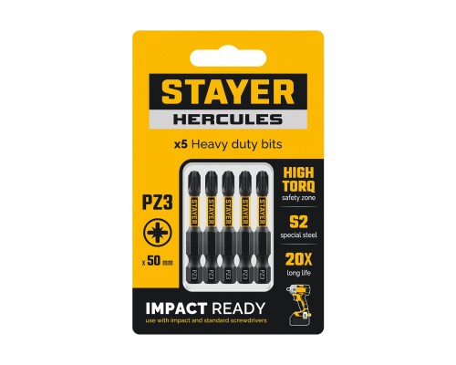 Торсионные биты Hercules PZ3, 50 мм, 5 шт STAYER 26233-3-50-5