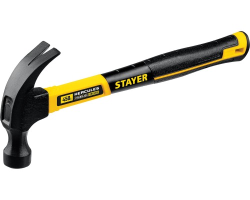 Молоток-гвоздодер столярный с фиберглассовой рукояткой Hercules 450 г STAYER 2026-450_z02