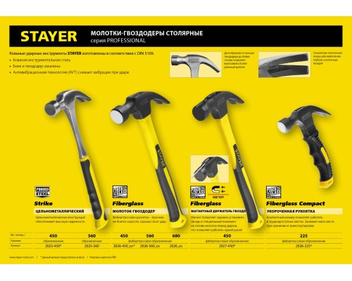 Столярный укороченный молоток-гвоздодер Compact, 225 г STAYER 2026-225