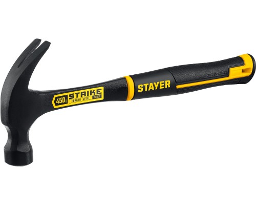 Цельнометаллический столярный молоток-гвоздодер Strike, 450 г STAYER 2025-450
