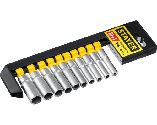 Набор торцовых головок RSS 10SD, 10 предм., (1/4") STAYER 27759-H10