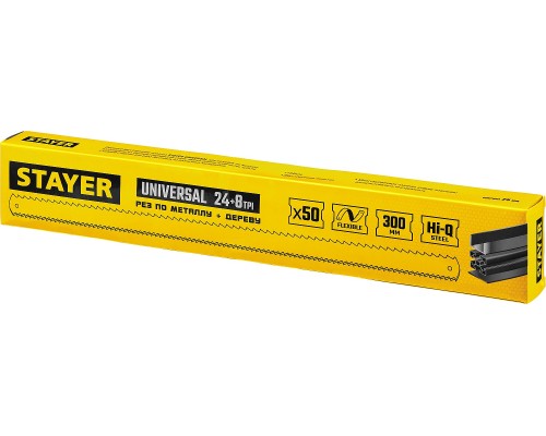 Универсальное двустороннее широкое полотно по дереву и металлу Universal, 8 + 24 TPI, 25x300 мм, 1 шт, коробка 50 шт STAYER 1591_z01