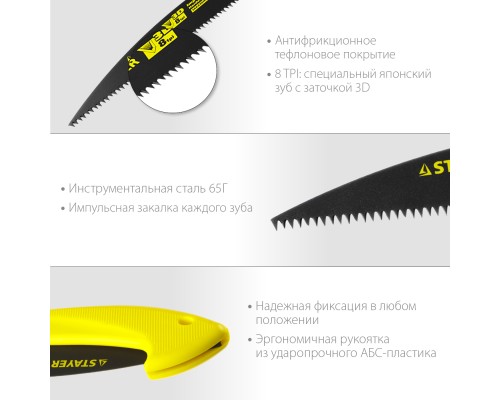 Ножовка для быстрого реза сырой древесины Cobra Camp, 160 мм STAYER 15085