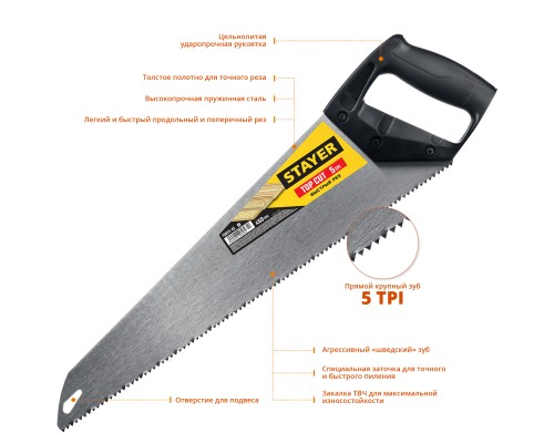 Ударопрочная ножовка TopCut, 450 мм STAYER 15061-45_z02